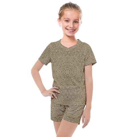 Wood In The Forest And Stars Mandala Kids  Mesh Tee And Shorts Set by pepitasart