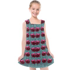 Forest Roses On Decorative Wood Kids  Cross Back Dress by pepitasart