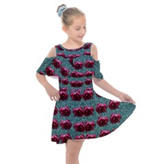 Forest Roses On Decorative Wood Kids  Shoulder Cutout Chiffon Dress by pepitasart