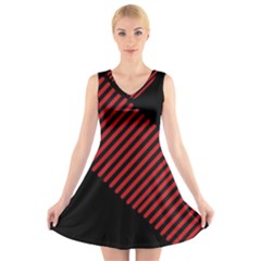 Bandes Lignes Rouge V-neck Sleeveless Dress by kcreatif