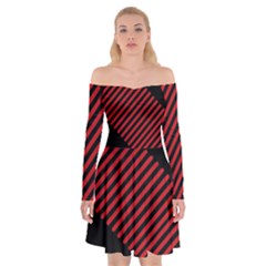 Bandes Lignes Rouge Off Shoulder Skater Dress by kcreatif