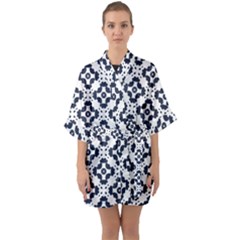 Abstrait Formes Bleu  Half Sleeve Satin Kimono  by kcreatif