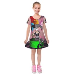 Cute Little Harlequin Kids  Short Sleeve Velvet Dress by FantasyWorld7