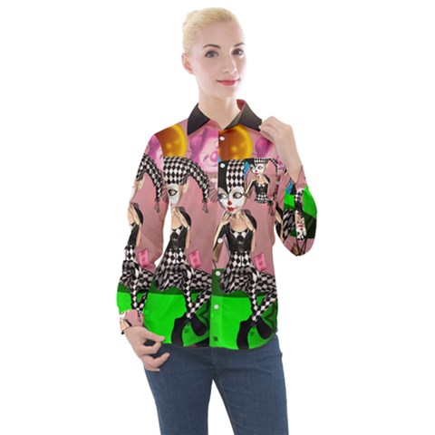 Cute Little Harlequin Women s Long Sleeve Pocket Shirt by FantasyWorld7