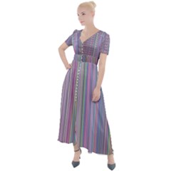 Broken Tv Screen Rainbow Stripe Button Up Short Sleeve Maxi Dress by dressshop