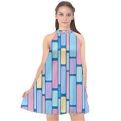 Background Wallpaper Block Pattern Halter Neckline Chiffon Dress  by Vaneshart