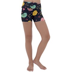 Birds Cute Pattern Background Kids  Lightweight Velour Yoga Shorts