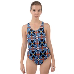 Pattern Weave Background Blue Red Black Cut-out Back One Piece Swimsuit by Vaneshart