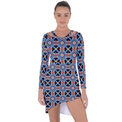 Pattern Weave Background Blue Red Black Asymmetric Cut-out Shift Dress