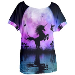 Wonderful Unicorn With Fairy In The Night Women s Oversized Tee