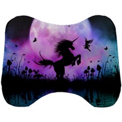 Wonderful Unicorn With Fairy In The Night Head Support Cushion by FantasyWorld7