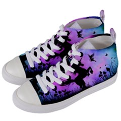 Wonderful Unicorn With Fairy In The Night Women s Mid-top Canvas Sneakers by FantasyWorld7