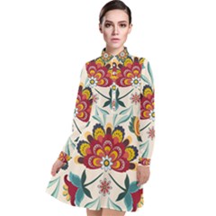 Baatik Print  Long Sleeve Chiffon Shirt Dress