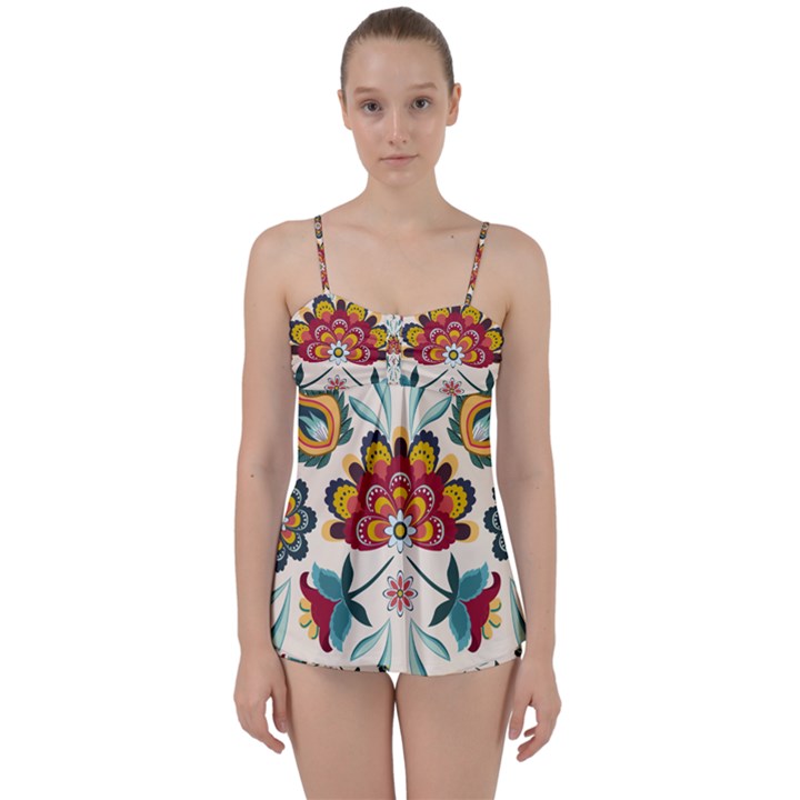 Baatik Print  Babydoll Tankini Set