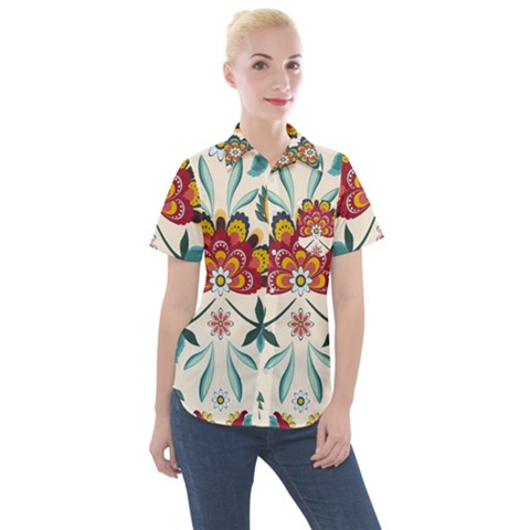 Baatik Print  Women s Short Sleeve Pocket Shirt by designsbymallika