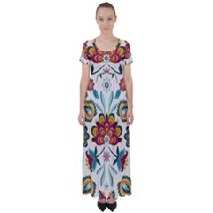 Baatik Print  High Waist Short Sleeve Maxi Dress