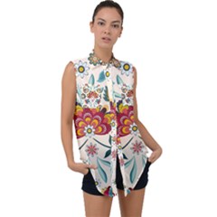 Baatik Print  Sleeveless Chiffon Button Shirt