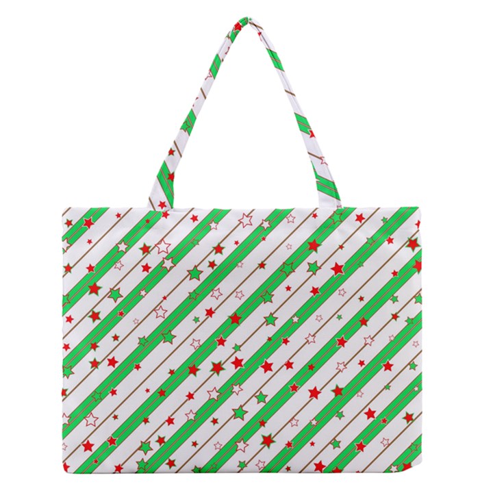 Christmas Paper Stars Pattern Texture Background Colorful Colors Seamless Copy Zipper Medium Tote Bag