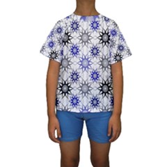 Pearl Pattern Floral Design Art Digital Seamless Blue Black Kids  Short Sleeve Swimwear