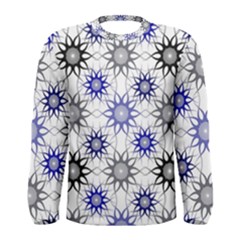 Pearl Pattern Floral Design Art Digital Seamless Blue Black Men s Long Sleeve Tee