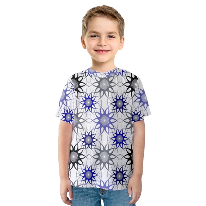 Pearl Pattern Floral Design Art Digital Seamless Blue Black Kids  Sport Mesh Tee