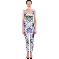 Pearl Pattern Floral Design Art Digital Seamless Blue Black One Piece Catsuit by Vaneshart