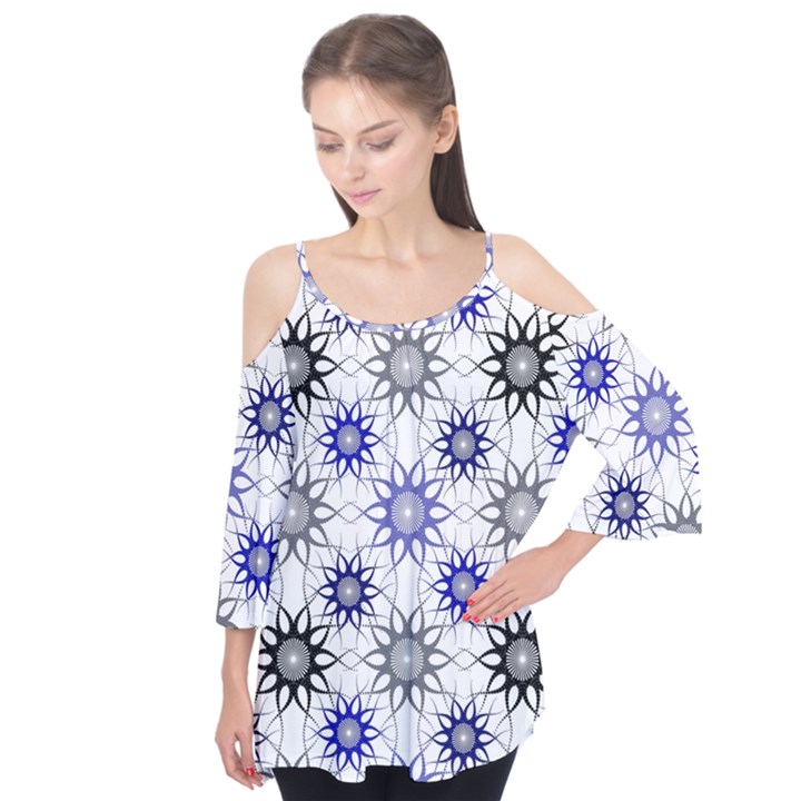 Pearl Pattern Floral Design Art Digital Seamless Blue Black Flutter Tees