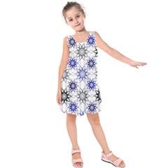 Pearl Pattern Floral Design Art Digital Seamless Blue Black Kids  Sleeveless Dress