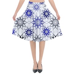 Pearl Pattern Floral Design Art Digital Seamless Blue Black Flared Midi Skirt by Vaneshart
