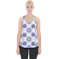 Pearl Pattern Floral Design Art Digital Seamless Blue Black Piece Up Tank Top by Vaneshart