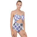 Pearl Pattern Floral Design Art Digital Seamless Blue Black Scallop Top Cut Out Swimsuit View1