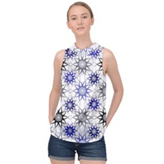 Pearl Pattern Floral Design Art Digital Seamless Blue Black High Neck Satin Top by Vaneshart