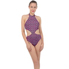 Sweet Fury Cats On Color Halter Side Cut Swimsuit by pepitasart