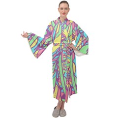 Feathers Pattern Maxi Velour Kimono by Sobalvarro