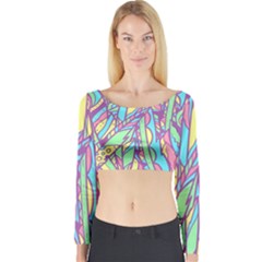 Feathers Pattern Long Sleeve Crop Top