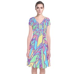 Feathers Pattern Short Sleeve Front Wrap Dress