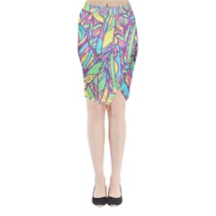 Feathers Pattern Midi Wrap Pencil Skirt