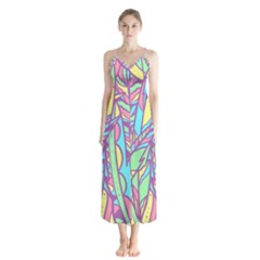 Feathers Pattern Button Up Chiffon Maxi Dress