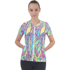 Feathers Pattern Short Sleeve Zip Up Jacket