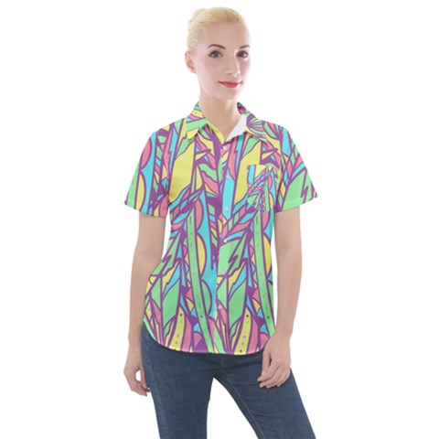 Feathers Pattern Women s Short Sleeve Pocket Shirt by Sobalvarro