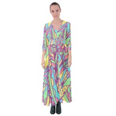 Feathers Pattern Button Up Maxi Dress