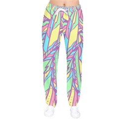 Feathers Pattern Women Velvet Drawstring Pants