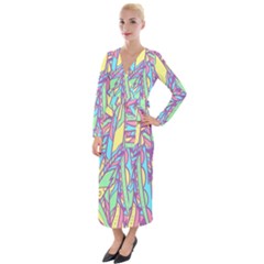 Feathers Pattern Velvet Maxi Wrap Dress