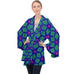 Seamless Pattern Pattern Purple Stars Long Sleeve Velvet Kimono  by Vaneshart