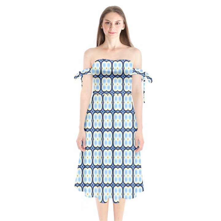 Pattern Design Art Scrapbooking Geometric Cubes Shoulder Tie Bardot Midi Dress