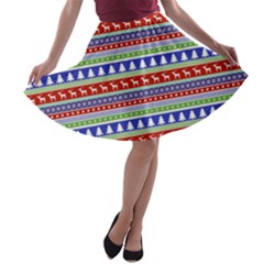 Christmas Color Stripes Pattern A-line Skater Skirt