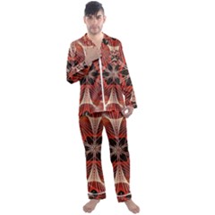 Star Pattern Red Abstract Men s Satin Pajamas Long Pants Set by Vaneshart