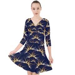 Pearl Pattern Floral Design Art Digital Seamless Quarter Sleeve Front Wrap Dress