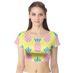 Summer Pineapple Seamless Pattern Short Sleeve Crop Top by Sobalvarro