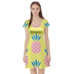 Summer Pineapple Seamless Pattern Short Sleeve Skater Dress by Sobalvarro
